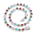 Collier cœur coloré de 10mm avec micro-pavé de zircone cubique et placage en or hip-hop - Collier 24 Pouces (Longueur 60cm) / Coloré