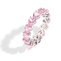 Pink heart-shaped zircon eternity ring in silver finish for hip hop fashion style - Size 6 / Heart Style (Style 1) / Pink
