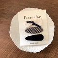 Three-piece hair clip set with white lace bow and houndstooth pattern on card - Black Series