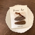 Three-piece hair clip set with cream lace bow and brown houndstooth pattern for girls - Brown Series