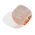 Anello hip-hop da uomo squadrato in oro rosa con pavé completo di zirconi bianchi 5A - US 7 / Oro rosa