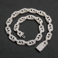 Iced-Out S-Link Halskette mit Zirkonia-Steinen und rechteckigem Faltverschluss - 7inch / Silber