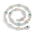 Collana Hip Hop Evil Eye da 14mm con zirconi colorati e finitura in argento pavé - Bracciale da 7 pollici (Circa 18cm) / Argento