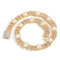 Catena cubana 15mm stile hip hop con perle bianche e pavé di diamanti placcato oro - Collana da 16 pollici (40cm) / Oro