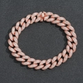 12mm rose gold Cuban link necklace with 4 rows of sparkling zircons for hip-hop fashion - 7inch Bracelet (Length 18cm) / Rose Gold