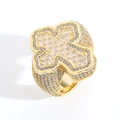 Anello hip hop placcato oro con design a croce e zirconi cubici baguette micro-incastonati - Oro BESJZ112 / Taglia 7