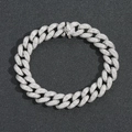 Iced out 12mm silver Cuban link chain necklace with micro paved zircons for men and women - 7inch Bracelet (Length 18cm) / Silver