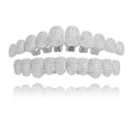 Silver iced out hip hop grillz set with 10 teeth micro paved stones for top and bottom - Style 3 Set / Silver