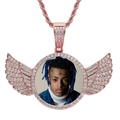 Collana con cornice a ali d'angelo in oro rosa con micro zirconi bianchi hip hop - Catena a Corda in Acciaio Inossidabile da 3mm*24inch / Oro rosa
