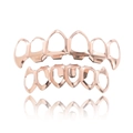 Hip hop rose gold hollow teeth grillz set with smooth mirror finish on white background - Style 10 / Set / Rose Gold