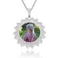 Collana con ciondolo portafoto personalizzato in argento con cornice in zirconi e catena - Catena a Corda in Acciaio Inossidabile da 3mm*24inch / Argento