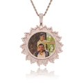 Collana con ciondolo foto oro rosa con bordo a raggiera e catena a corda - Catena a Corda in Acciaio Inossidabile da 3mm*24inch / Oro rosa