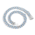 14mm Iced Out Cuban Link Chain with Blue and White Zirconia in Hip Hop Style - 7" / 14mm Wide / Two-tone (Blue & White)