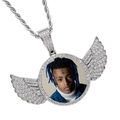 Dettaglio del ciondolo ad ali hip-hop con zirconi pavé e catena a corda argentata - Catena a Corda in Acciaio Inossidabile da 3mm*24inch / Argento