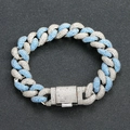 14mm hip hop Cuban link chain with blue and white cubic zirconia on black background - Blue & White / 7inch Bracelet (approx 18cm)
