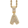 Macro shot of gold hip hop pendant with baguette-cut and micro-paved zircons - 3mm*60cm / A Gold + Stainless Steel Rope Chain