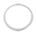 Hip hop silver tennis necklace featuring graduated round cubic zirconia stones on white back - 16inch Necklace / Silver