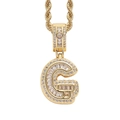 Close-up of hip hop pendant with letter G and micro-paved cubic zirconia stones - 3mm*60cm / G Gold + Stainless Steel Rope Chain