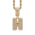 Macro detail of iced-out gold H pendant featuring baguette and round cubic zirconia - 3mm*60cm / H Gold + Stainless Steel Rope Chain