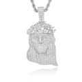 Hip hop Jezus gezicht hanger met micro-pave zirkoon en zilveren touwketting ketting - 3mm*24 inch touwketting / Zilver