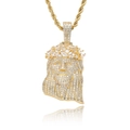 Vergulde Jezus hanger met zirkonia steentjes aan een gedraaide gouden touwketting - 3mm*24 inch touwketting / Goud