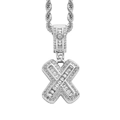 Macro detail of silver hip hop X-letter pendant with square zircons and rope chain - 3mm*60cm / X Silver + Stainless Steel Rope Chain