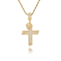 Collana con pendente a croce con corona dorata e zirconi su catena a corda - Catena a Corda in Acciaio Inossidabile / Oro