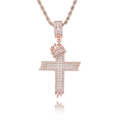 Pendaglio a croce corona hip-hop color oro rosa con zirconi micro-pavé e catena a fune - Catena a Corda in Acciaio Inossidabile / Oro rosa