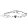 Pulsera tennis plateada brillante con trébol de malaquita verde y circonitas redondas - Trébol Verde / Plateado / 18cm