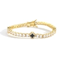 Elegante pulsera de tenis dorada con trébol negro y pavé de circonitas cúbicas - Trébol Negro / Dorado / 18cm