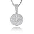 Ciondolo bussola con zirconi e catena a corda argento per stile hip hop trendy - Argento