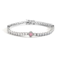 Funkelndes Silber-Tennisarmband mit rosa Emaille-Glücksklee und Zirkonia-Steinen - 7-Zoll-Armband (ca. 18 cm) / Silberrosa