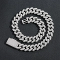 Mens 20mm iced out silver Cuban link chain necklace with square zircon pavé setting - Silver