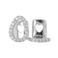 Grillz hip hop in argento con zirconi a forma di pera e design con cuore ritagliato - Due Denti Zirconia Argento