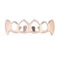Front view of rose gold vampire fangs grillz with six-tooth hollow design and polished finish - Rose Gold Upper Tooth