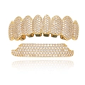 Hip hop dental grills with micro-set cubic zirconia in gold plating for Halloween cosplay - Style 9 Set / Gold