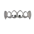 Macro view of silver hollow vampire fangs grillz with six open face hip hop teeth - Gun Black Upper Grillz
