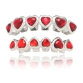 Hip hop silver grillz set with red heart-shaped cubic zirconia for upper and lower teeth - Style 8 Set / Silver