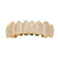 Close-up of gold hip hop grillz with micro-paved cubic zirconia for eight teeth - Gold Top