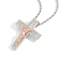 Hip hop rose gold Jesus crucifix cross pendant with CZ stones and twisted rope chain - Bicolor Cross (3mm*60cm Stainless Steel Rope Chain)