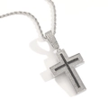 Collana con ciondolo a croce hip hop con zirconi neri e bianchi su catena a fune argento - Argento (Catena a Corda in Acciaio Inossidabile 3mm*60cm)