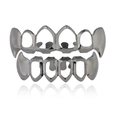 Hip-Hop hohle Eckzähne Grillz-Set in Silber-Chrom-Finish mit Spiegelreflexion - Waffenschwarz-Set