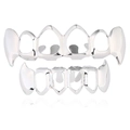 Hip Hop Vampir Silber Grillz Set für obere und untere Zähne mit poliertem Finish - Silbernes Schmuckset