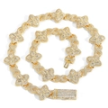 Hip hop style clover necklace and bracelet set in gold finish with sparkling zircons - 18cm Bracelet / Gold