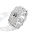 Anello hip hop con maglia cubana, pavé di zirconi e lettera S sulla parte superiore - US 6 / Argento