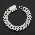 Bracciale Cuban Link 15mm con zirconi a baguette in stile hip hop placcato in argento - 18cm / Argento
