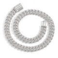 15mm silver Miami Cuban link necklace with mixed T-shaped zircon stones for men - Standard Bracelet / Silver
