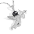 Collar hip hop con colgante de flecha de Cupido plateado y brillantes piedras de circonita - Plateado + Cadena de Cuerda de Acero Inoxidable