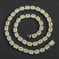 Collier hip hop avec pendentif carré en zircon jaune et chaîne à maillons argentés - Argent - Style de Strass Jaune