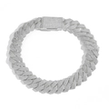 Vue macro de la chaîne Cuban de 25mm avec pavé de zircons sur 6 rangs en ton argent - Chaîne cubaine taillée en diamant / 7 pouces (Bracelet env. 18cm) / Argent (25mm de large)